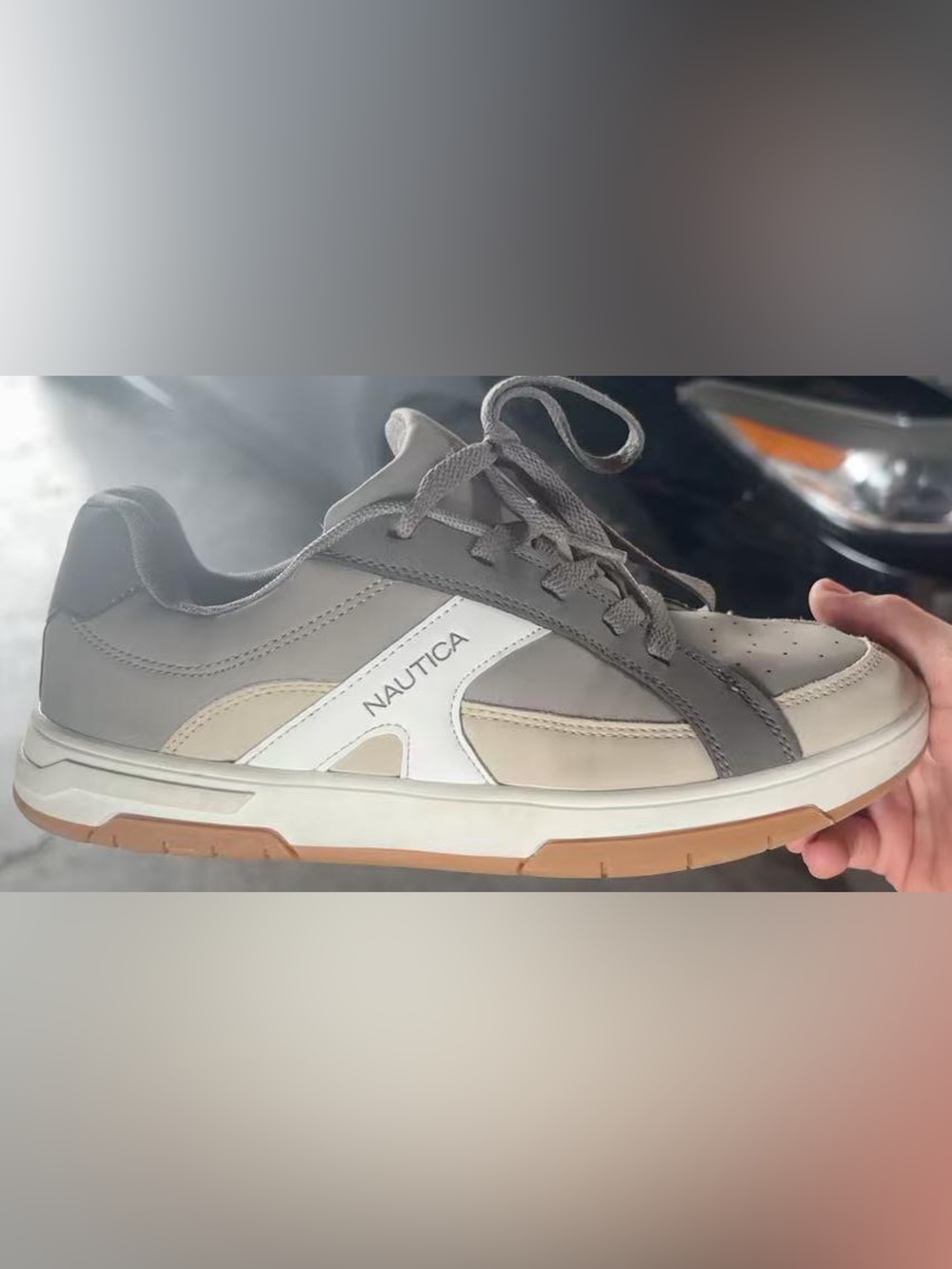 Nautica Boys Size 6 Low Top Casual Court Sneakers Gray Tan Gum Sole